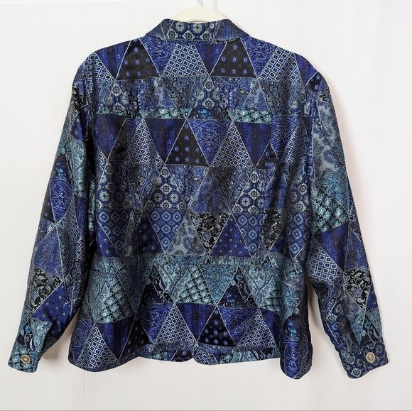 Coldwater Creek XLP Patchwork Jacket Shirt Button Blazer Vintage 90s Boho Hippie - Picture 3 of 10
